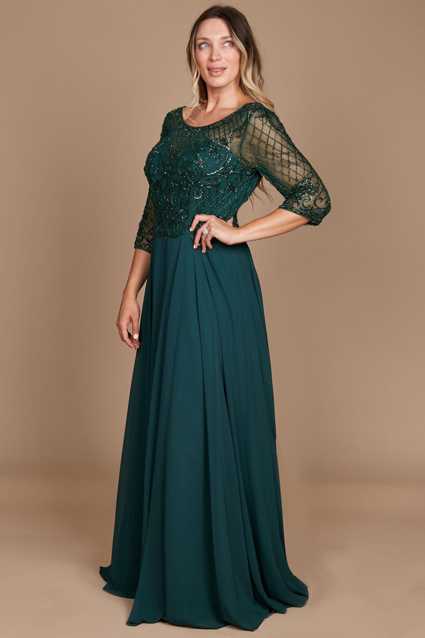 Kos Couture Long Sleeve Hand Beaded Mother of The Bride Dress
