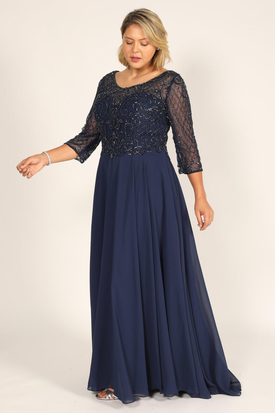 Kos Couture Long Sleeve Hand Beaded Mother of The Bride Dress