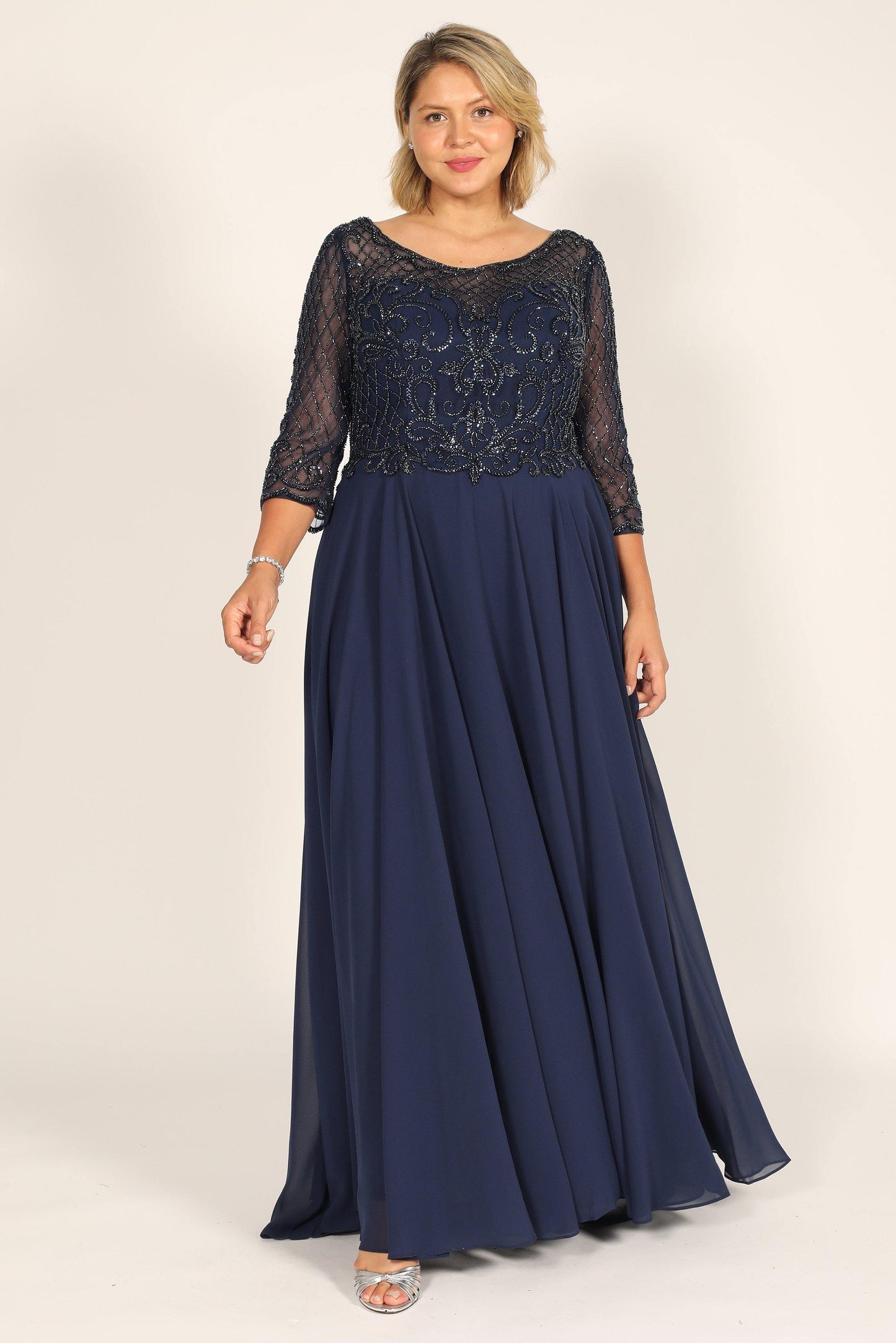 Kos Couture Long Sleeve Hand Beaded Mother of The Bride Dress