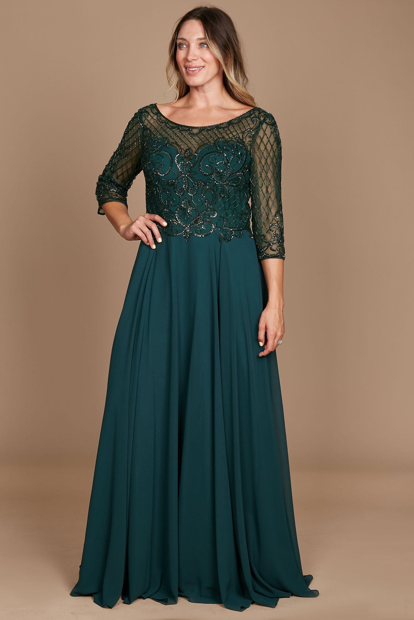 Kos Couture Long Sleeve Hand Beaded Mother of The Bride Dress