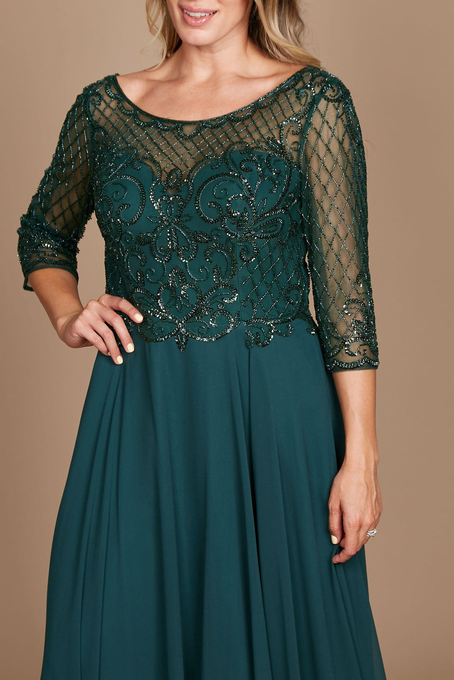 Kos Couture Long Sleeve Hand Beaded Mother of The Bride Dress