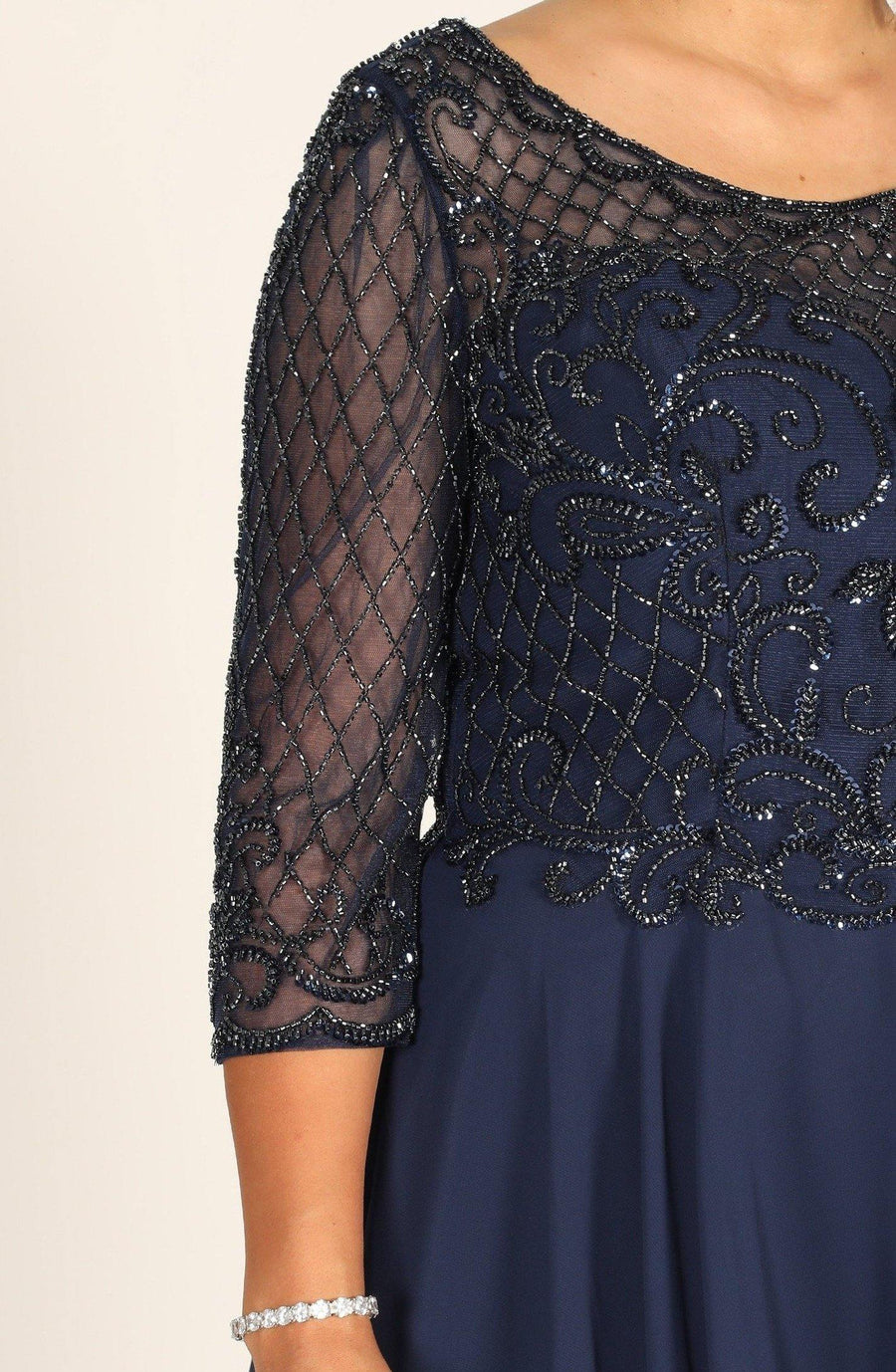 Kos Couture Long Sleeve Hand Beaded Mother of The Bride Dress