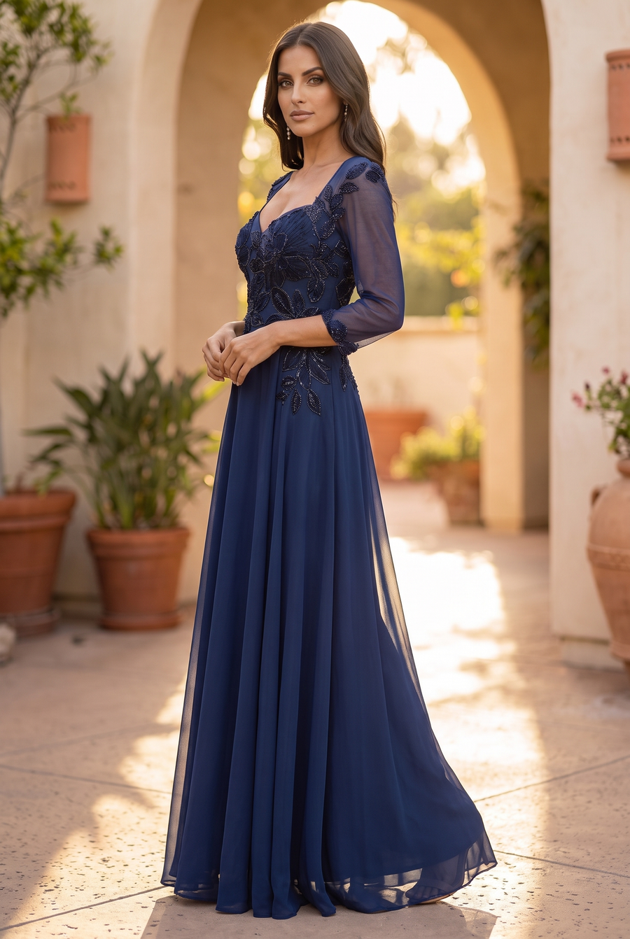 Navy gown full side view