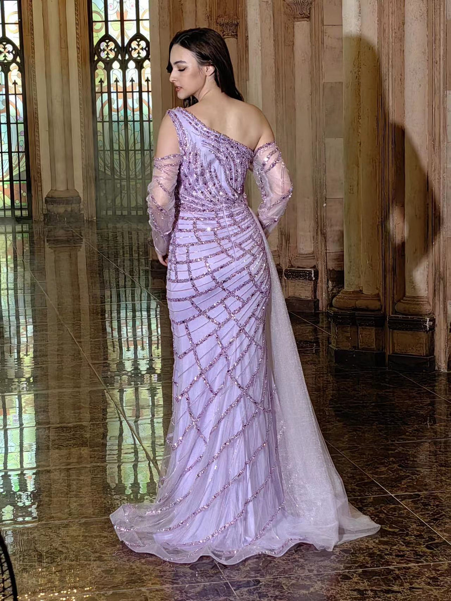 Kos Couture Long Couture Long Sleeve Hand Beaded Formal Dress