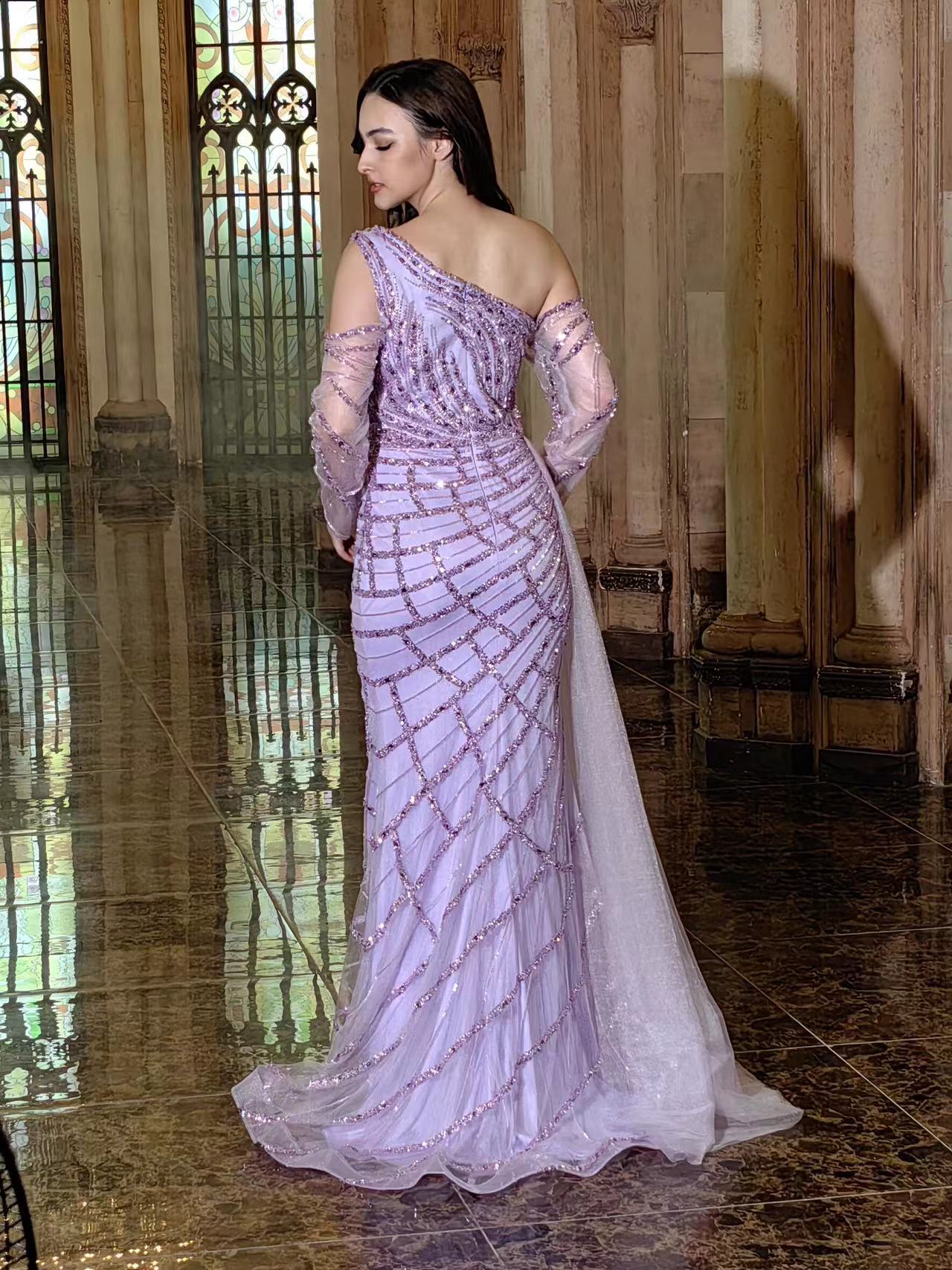 Kos Couture Long Couture Long Sleeve Hand Beaded Formal Dress